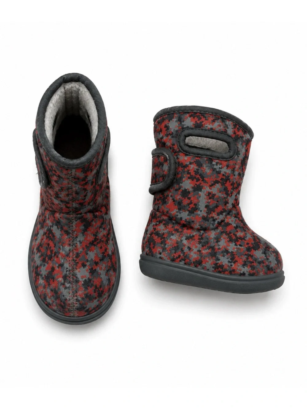Bogs Toddler Insulated Winter Boots Red Gray Camo Pull On Rain Snow Boot Size 6
